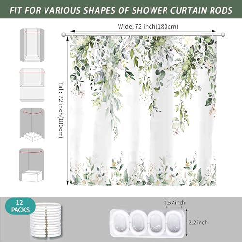 Eucalyptus Sage Green Shower Curtain - 72x72 Inch Floral Design
