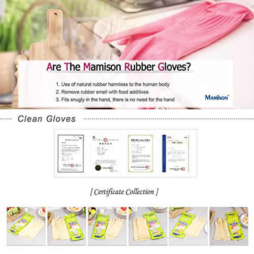 Mamison Reusable Natural Rubber Kitchen Gloves - Non-Slip, Medium, 2 Pairs