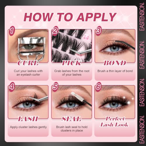 EASITENSION Manga Lash Clusters Wispy DIY Eyelash Extensions Kit 210pcs D Curl