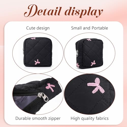 JJUNW Portable Period Bag Cute Bow Tie Sanitary Pouch for Travel