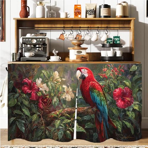 Tropical Parrot Floral Kitchen & Laundry Room Curtain 55x31 Inch