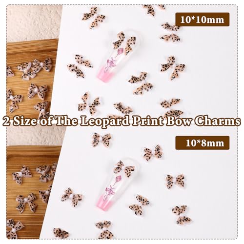 60Pcs Leopard Print Bow Nail Charms 3D Acrylic Manicure Decors