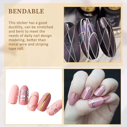 Metallic Nail Art Striping Tape Stickers - 7 Sheets Gold & Silver DIY
