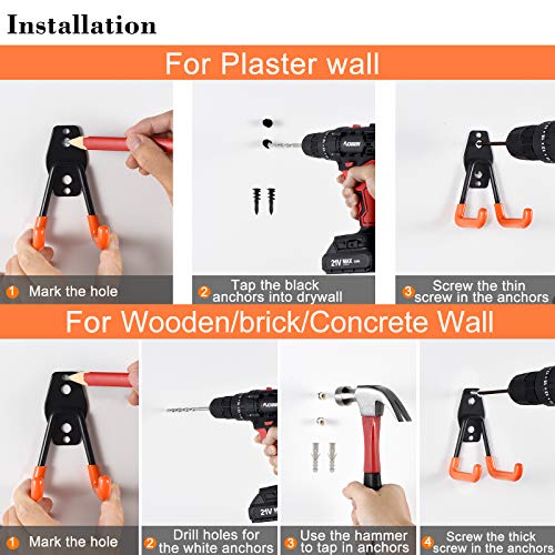 Heavy Duty Steel Garage Hooks - Wall Mount Tool Organizer for Ladders, Bikes & Hoses (4 Pack)