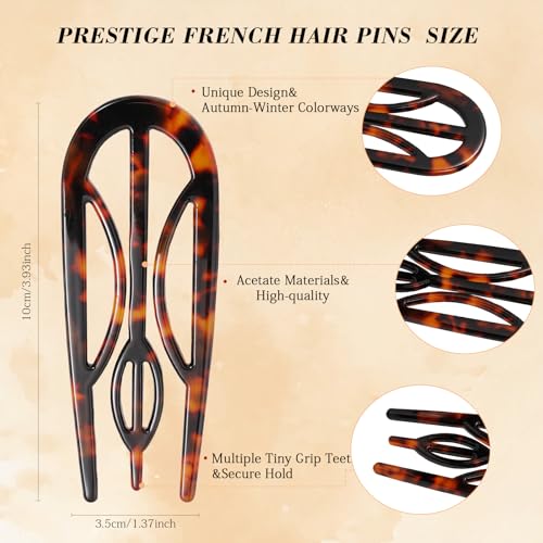 Glaudmeiss 4PCS French Hair Pins - Tortoise Shell U Shaped Hair Styling Pins for Updos and Buns