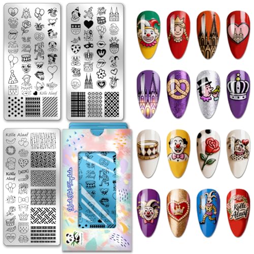 PH PandaHall 3pcs Stainless Steel Cologne Carnival Nail Stamping Plates Clown Beer Balloon Art Templates