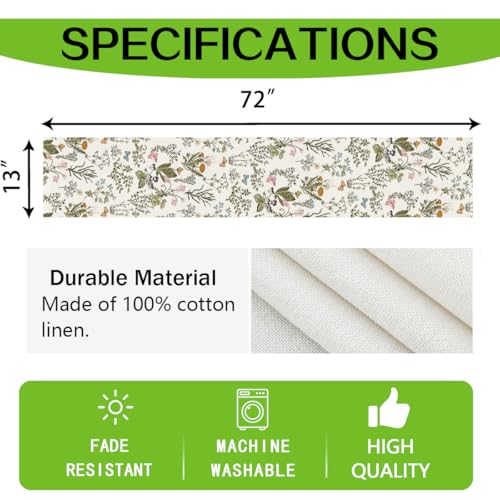 RABUSOFA Floral Summer Table Runner 13x72 Inch - Vibrant Home Decor