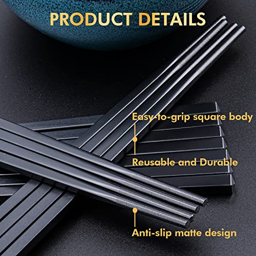 LIANGKEN 9.5-Inch Fiberglass Chopsticks Set - 5 Pairs, Non-Slip