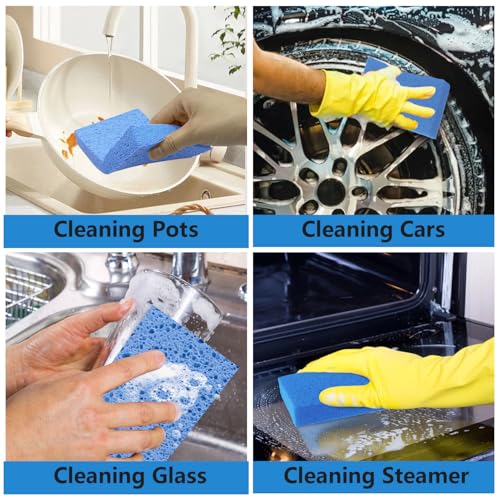 Blue Biodegradable Kitchen Sponges 6 Pack Large Size Eco-Friendly Dish Scrubbers