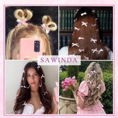 20 PCS Pink Satin Hair Bow Clips - Cute Mini Bowknot Barrettes for Women & Girls