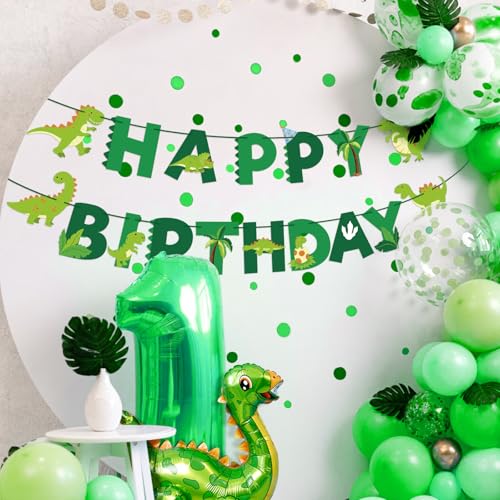 Dinosaur Birthday Banner with Cute Cards & Green Ribbon