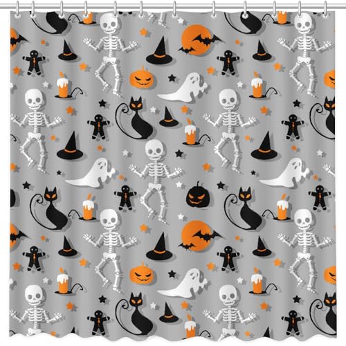 Halloween Skeleton Shower Curtain, 72x72 in, Durable Polyester
