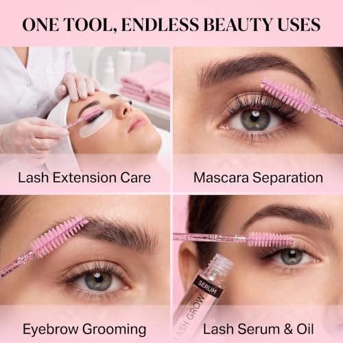 i-Laesh Glitter Pink Disposable Eyelash Spoolie Brushes 100PCS