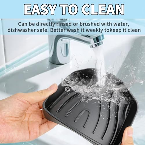 2 Pack Silicone Soap Dish with Drain - Self-Draining Bar Soap Holder