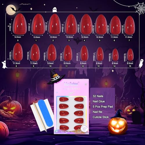 Jofay Fashion Almond Press On Nails - Red Cat Eye Halloween Bloody Claw