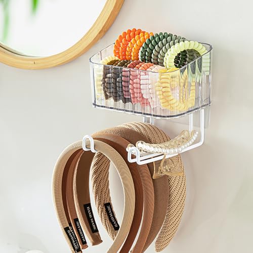 Clear Wall-Mounted Headband Organizer with Storage Box - MORNITE
