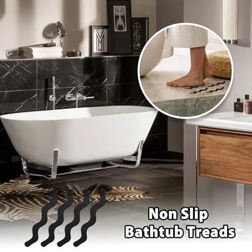 24PCS Black Bathtub Non-Slip Stickers, PEVA Adhesive Shower Strips for Safety