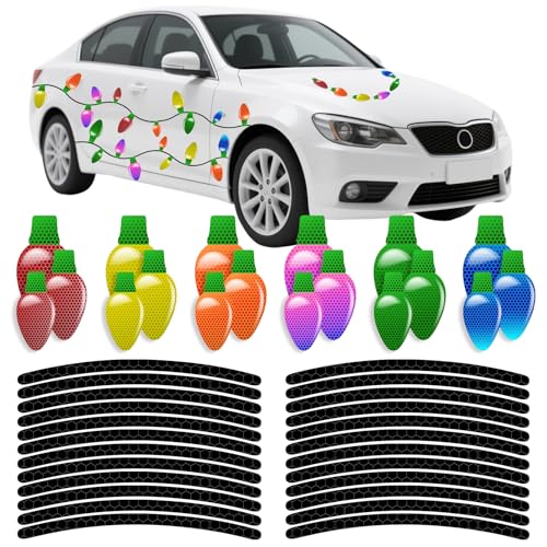 Reflective Magnetic Christmas Car Lights Set - 42 Bulbs, 48 Wires, Holiday Decor