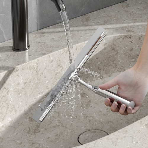 Stainless Steel Shower Squeegee with Adhesive Hook - 10"