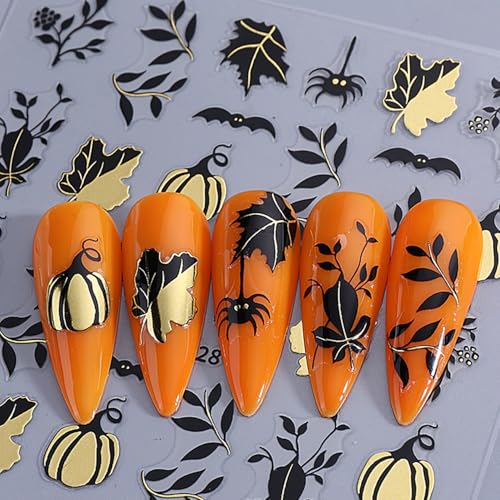 Fall Pumpkin & Maple Leaf Nail Stickers 3D Self-Adhesive Art Decals 5 Sheets