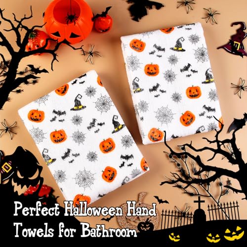 Halloween 2 Pack Cotton Hand Towels - Scary Pumpkin & Spider Web Design