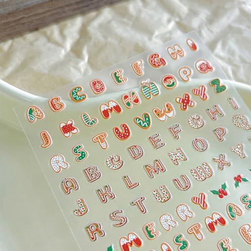 Christmas 5D Embossed Nail Art Stickers English Letter Decals DIY Manicure