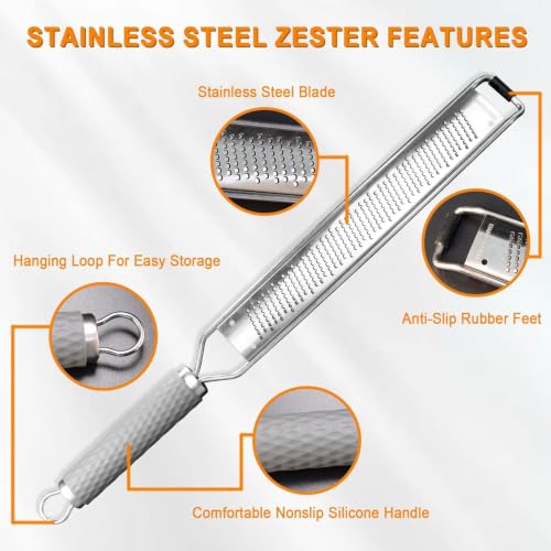 Stainless Steel Multi-Function Zester Grater - Light Gray Ergonomic Handle