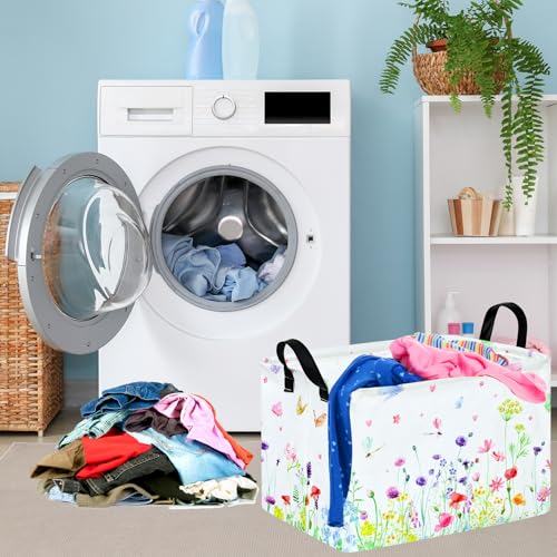 KUNRO Spring Flower Storage Basket | Rectangle Organizer for Laundry & Nursery