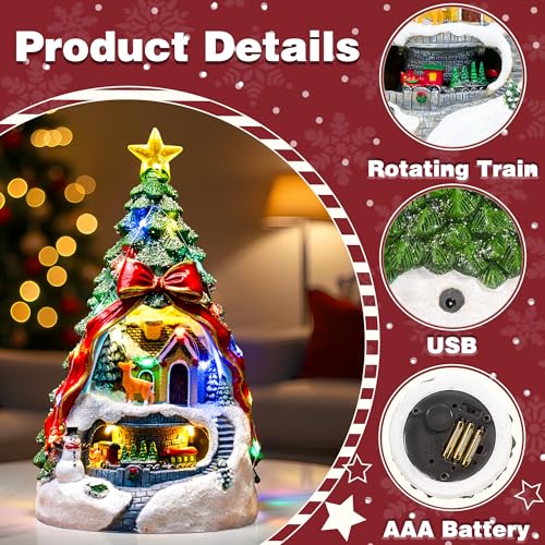 Animated Musical Christmas Tree Village with Spinning Santa Train - Lighted Figurine & Holiday Decor, Variation of Christmas Tree & Spinning Train