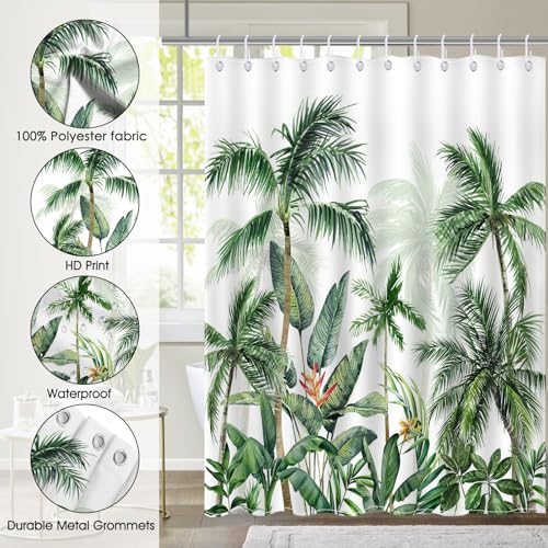 Mocsicka Tropical Palm Tree Shower Curtain, Waterproof Fabric, 72x72 Inch