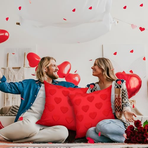 Valentine's Day Heart Throw Pillow Covers Set of 2 18x18 Inch Decorative Cushion Cases