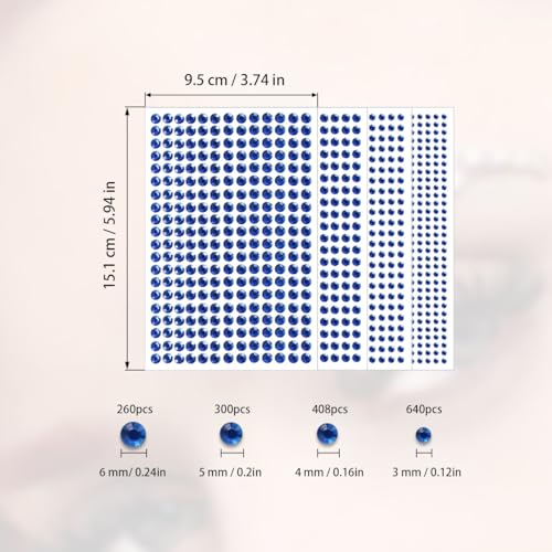 Self-Adhesive Blue Rhinestone Stickers - 4 Sizes Gem Sheets for Crafts & Nails