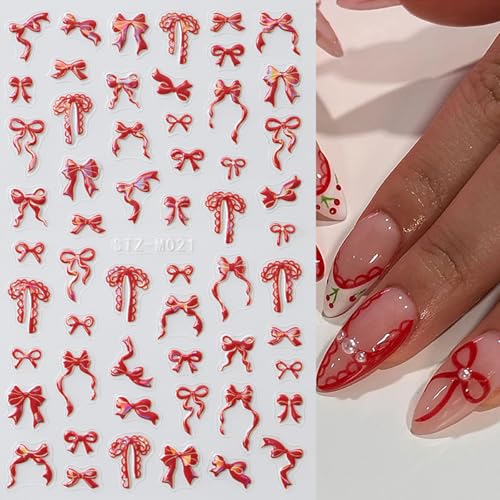 Valentine Red Bow Nail Art Stickers 5D Self-Adhesive Decals 6Pcs