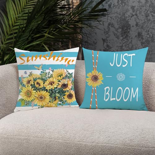 Mimkus Sunflower Throw Pillow Covers 18x18, Set of 4 Velvet Farmhouse Decor