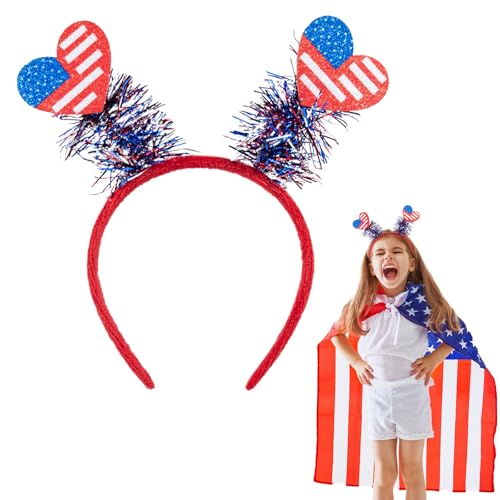 Patriotic 4th of July Headband with USA Flag and Heart Design