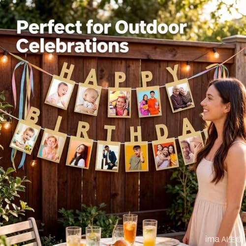 Gold Glitter Happy Birthday Banner with 4x6 Photo Slots