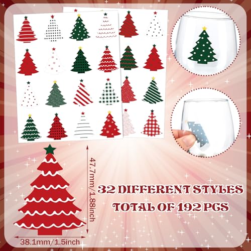 Christmas Tree Style Wine Glass Charms - 192 Pcs Holiday Drink Markers