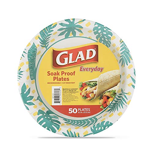 Glad 8.5 Inch Disposable Paper Plates, Palm Leaves Pattern, 50 Count