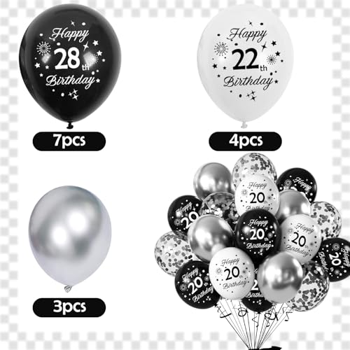 24th Birthday Balloons Kit - Black & Silver 16-Pc Latex Set