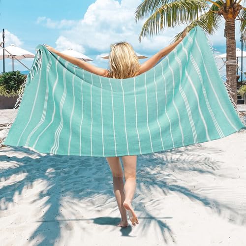 Aqua Topjini 39x71 Inch Oversized Turkish Beach Towel Quick Dry Sand-Free Vacation Essential