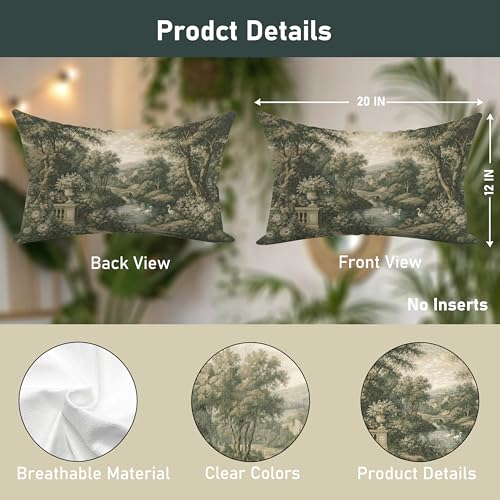 French Country Forest Green Lumbar Throw Pillow Cover 12x20 - Style 02