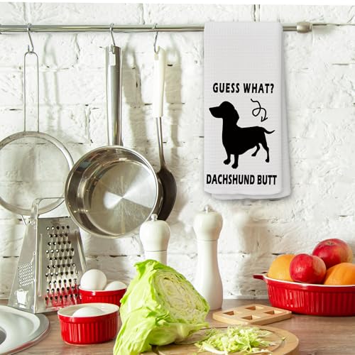 Funny Dachshund Kitchen Towel - 16x24 Inch Waffle Weave Doxie Dish Towel