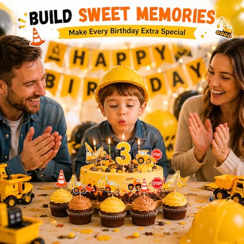 24 Pcs Construction Cupcake Toppers - Excavator & Truck Decorations
