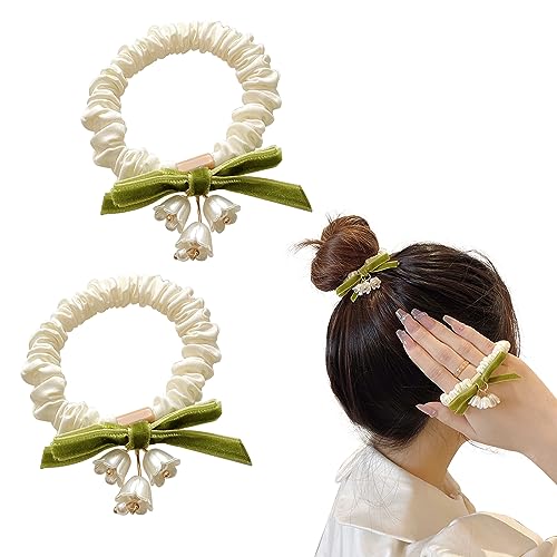 Lily of the Valley Floral Hair Ties - 2 Pack Flower Ponytail Holders