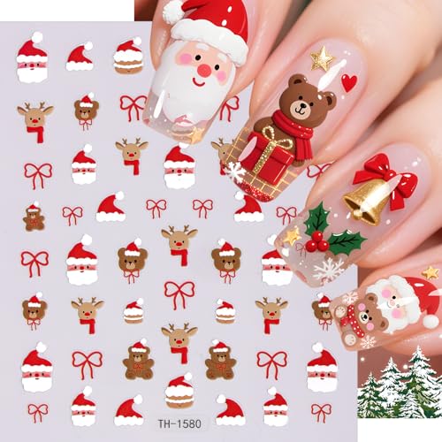 8-Pack 5D Embossed Christmas Nail Art Stickers Holiday Decals