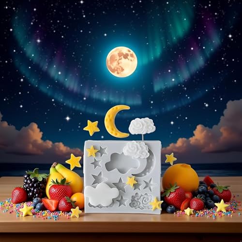WaigN 2-Piece Moon and Stars Silicone Mold for Chocolate, Fondant, and DIY Baking