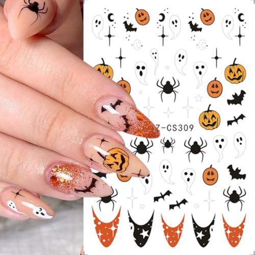 Halloween Nail Stickers 6-Sheet 3D Self-Adhesive Ghost Pumpkin & Black Cat Nail Art Decals