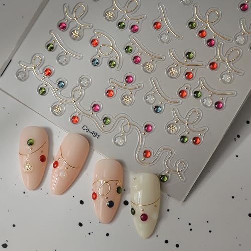LYLYNB 5D Embossed Christmas Nail Art Stickers Self Adhesive Decals