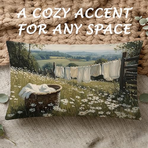 Multicolour Farmhouse Laundry Day Pillow Cover 12x20 - Rustic Country Wildflower Decorative Lumbar Cushion for Couch Bed Living Room Bedroom