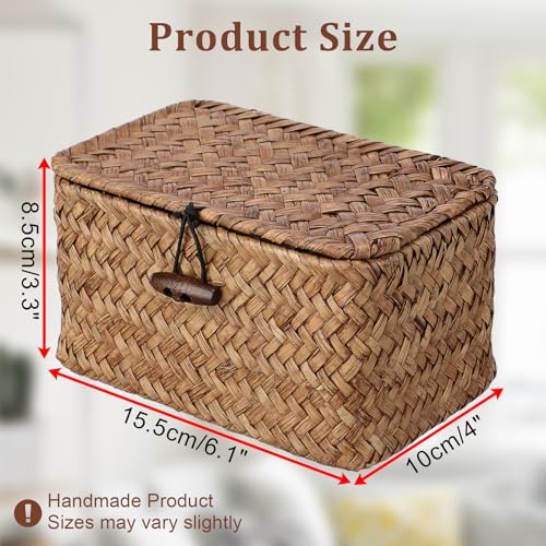 Coffee Wicker Basket with Lid - 6.1" x 4" x 3.3" Seagrass Organizer